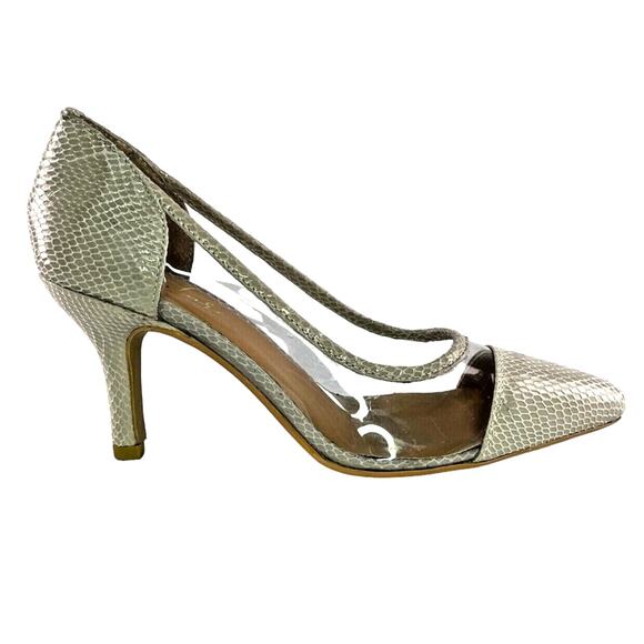 Journee Collection Gabbie Grey & Vinyl Snake Embossed Pointed Toe Pump Size 9 - Picture 4 of 6